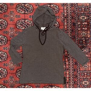 Ann Taylor LOFT PM Brown/Cream‎ Striped Hoodie Soft Knit T-Shirt